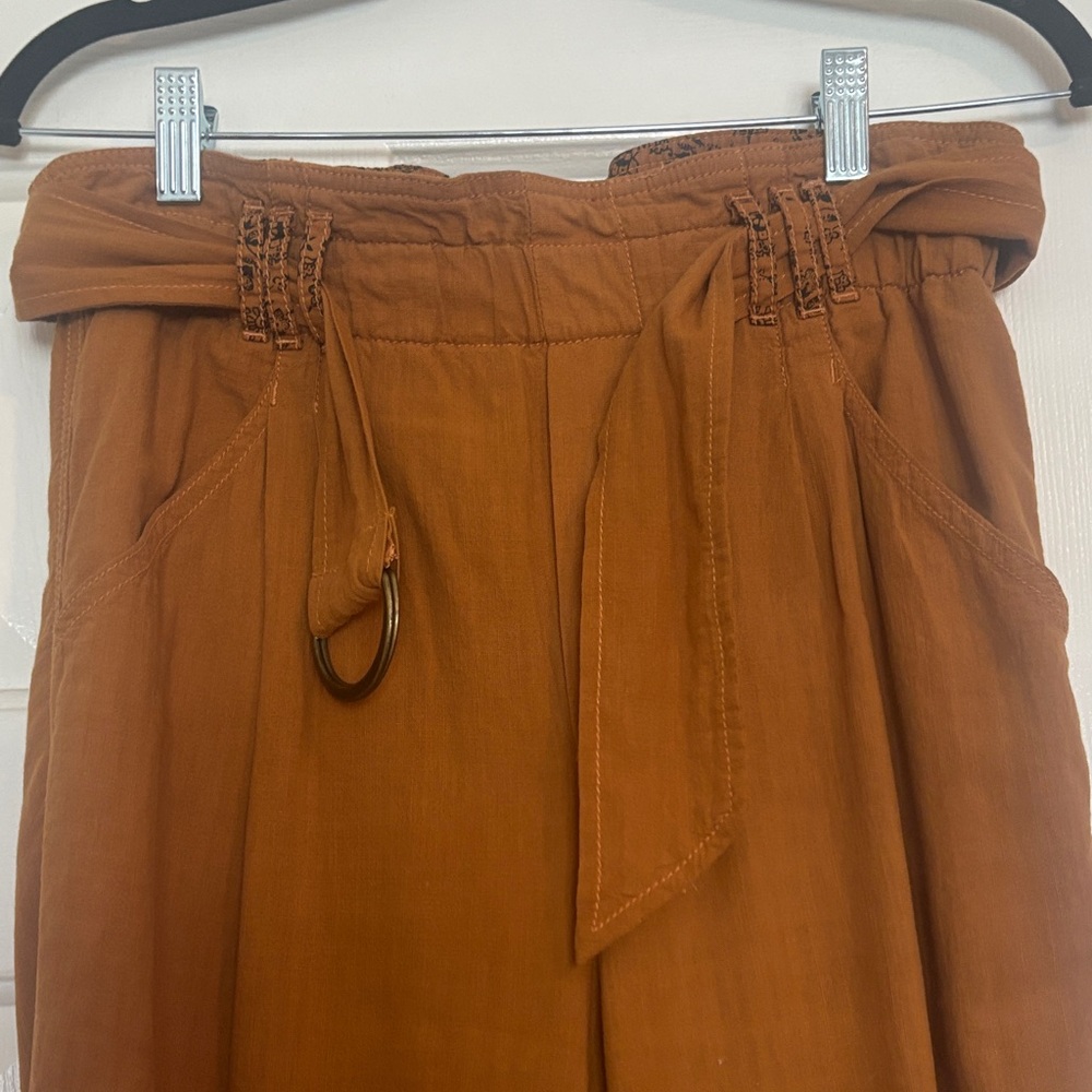 Anthropologie Cropped Paperbag Waist Pants in Rust Brown - Picture 2 of 6